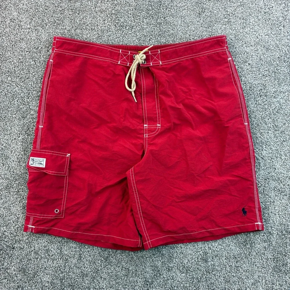 Polo Ralph Lauren Swim Trunks Mens XL Red Nylon Cargo Board Shorts Small Pony